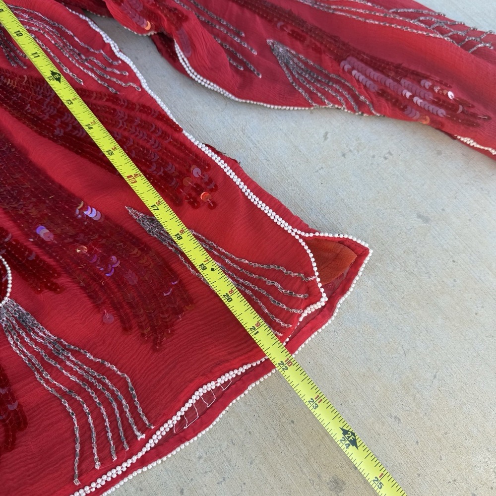 Vintage Art Deco Pure Silk Medium Red Rhinestone‎ Sequin Bling Beaded Iridescent - Picture 4 of 9